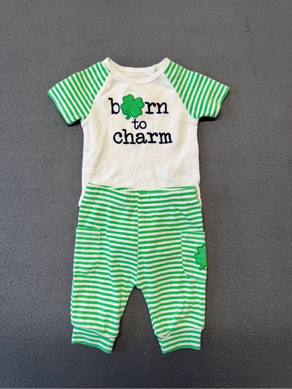 Born to Charm Green & White Striped Baby Set